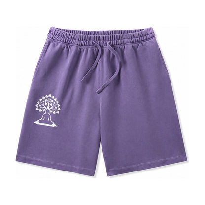 Buddha Silhouette Meditating Negative Space Forms Bodhi Tree Washed Shorts – Purple