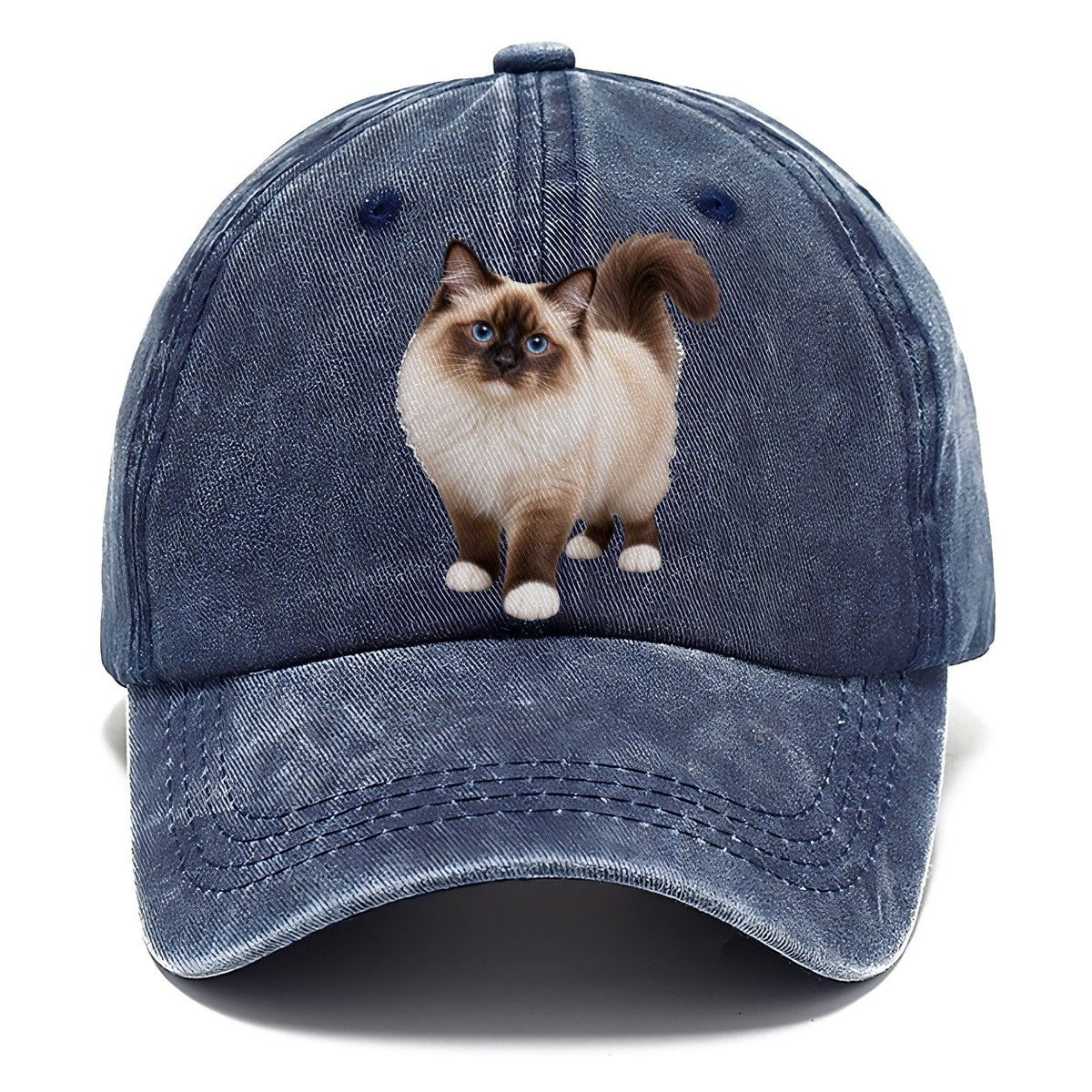 Birman Standing Three Quarter Realistic Cat Portrait Classic Cap – Twilight Navy