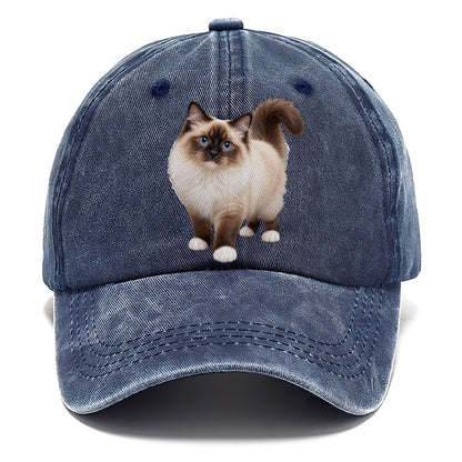Birman Standing Three Quarter Realistic Cat Portrait Classic Cap – Twilight Navy
