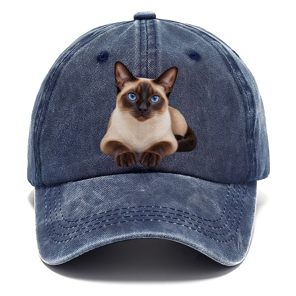 Siamese Reclining Paws Forward Realistic Cat Portrait Classic Cap – Twilight Navy