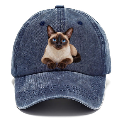 Siamese Reclining Paws Forward Realistic Cat Portrait Classic Cap – Twilight Navy
