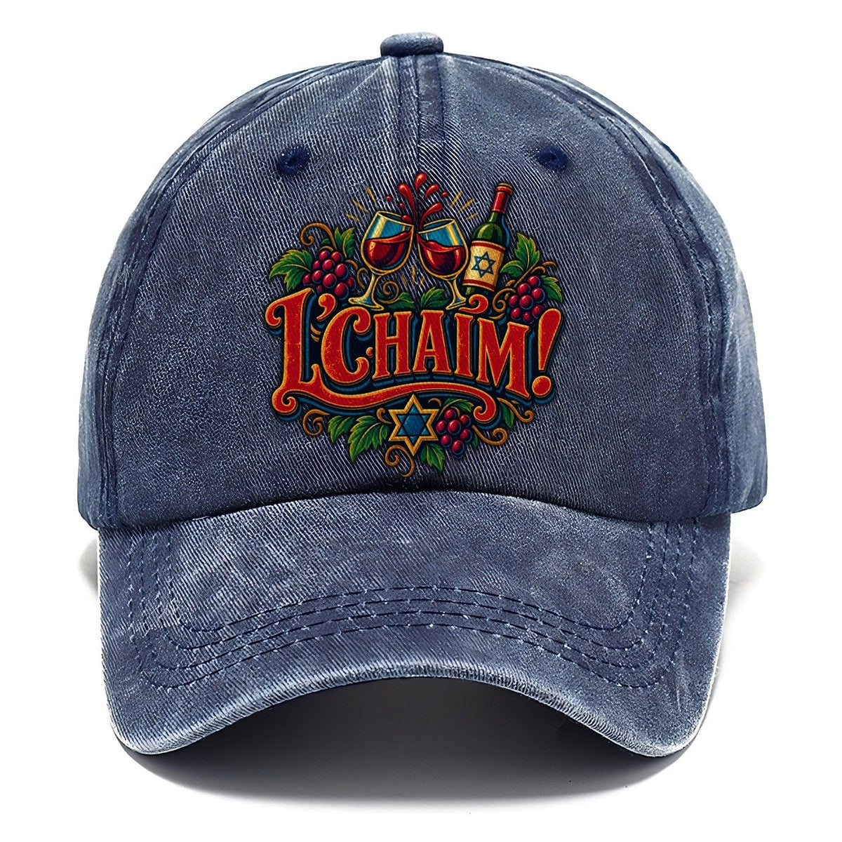Lchaim Toast Typography Judaism Heritage Classic Cap – Twilight Navy
