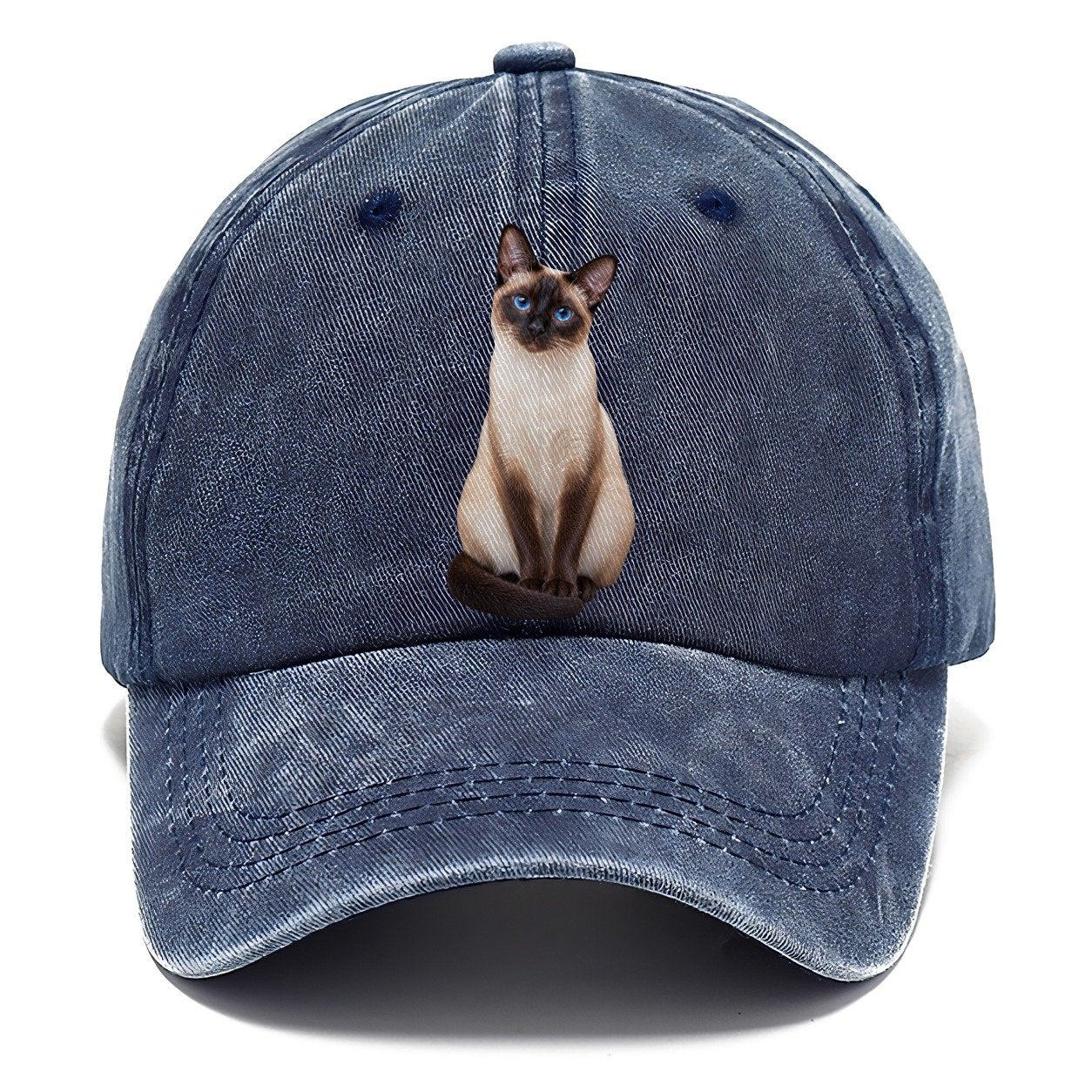 Siamese Seated Portrait Realistic Cat Portrait Classic Cap – Twilight Navy