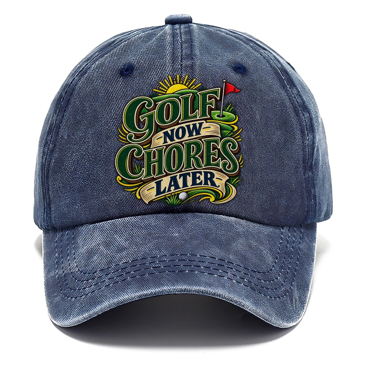 Golf Now Chores Later Retired Living Classic Cap – Twilight Navy