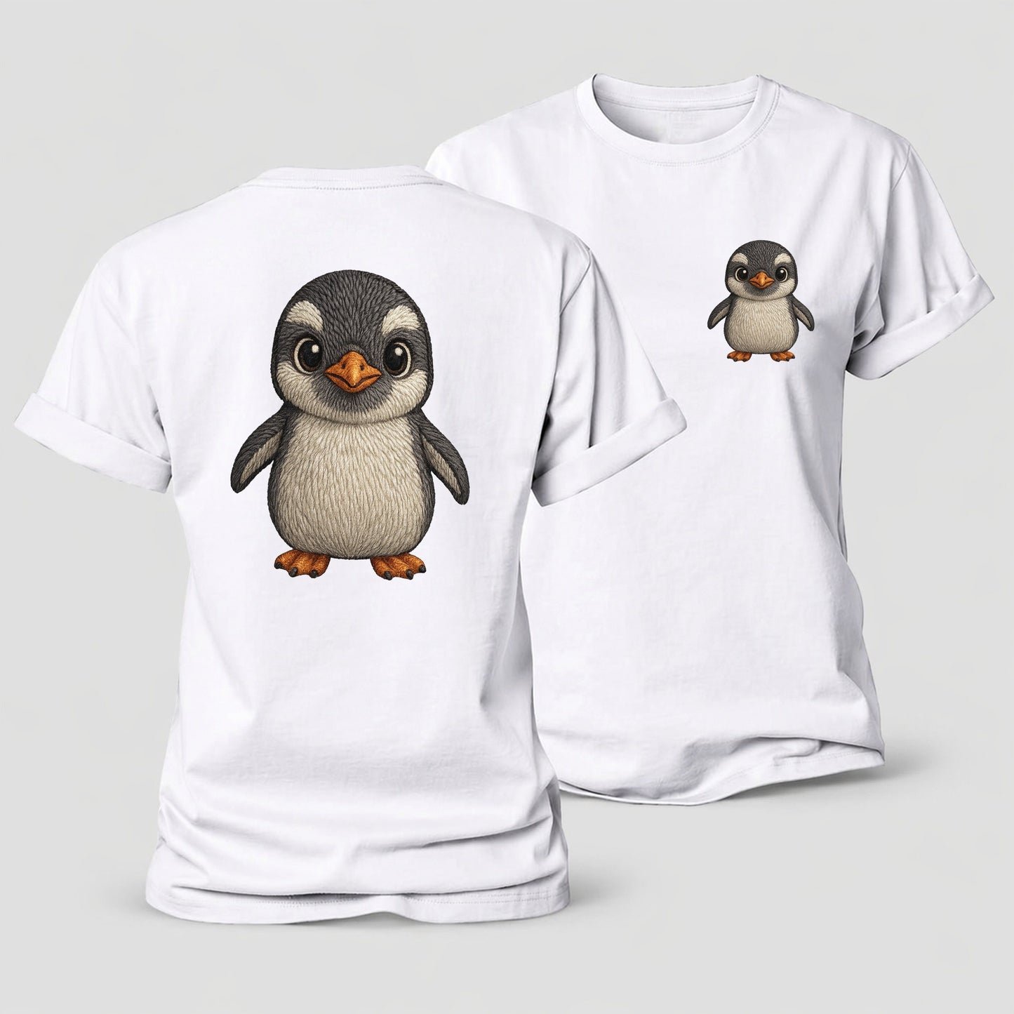 Baby Gentoo Penguin Orange Beak White Cap Bright Eyes Front Facing Energetic Women's Cotton T-Shirt – White