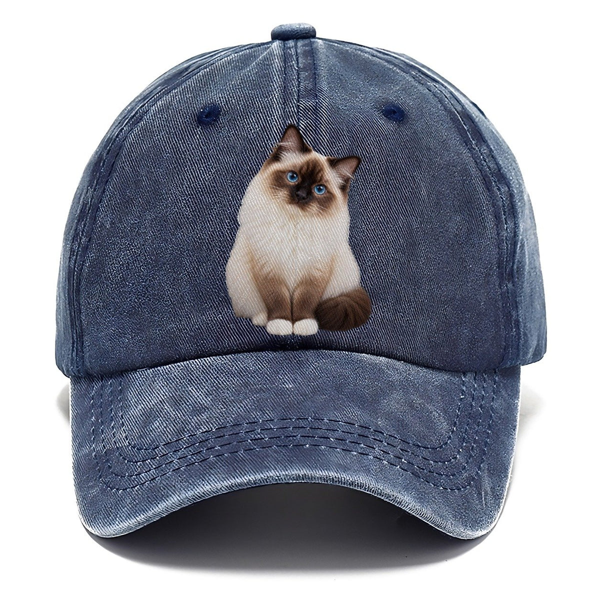 Birman Seated Portrait Realistic Cat Portrait Classic Cap – Twilight Navy