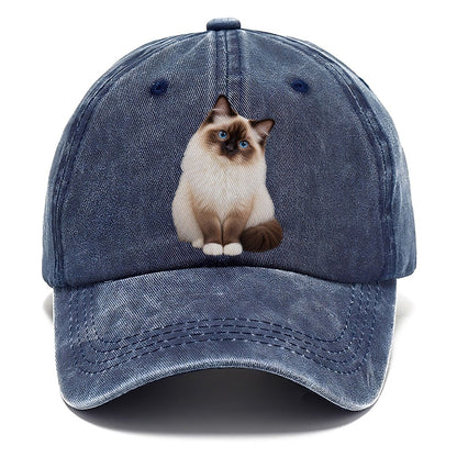 Birman Seated Portrait Realistic Cat Portrait Classic Cap – Twilight Navy