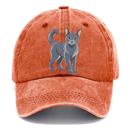 Realistic Russian Blue Cat Portrait Standing Three Quarter Classic Cap – Terracotta Clay