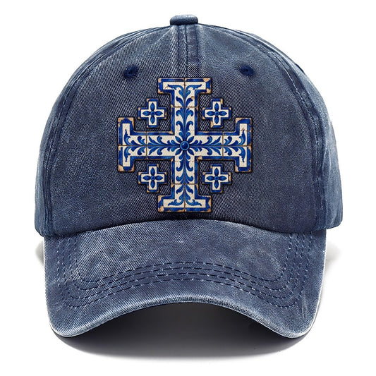 Blue And White Glazed Tile Jerusalem Cross Classic Cap – Twilight Navy