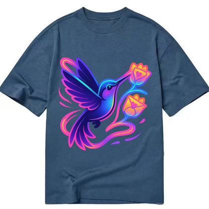 Hummingbird Delivering Miniature Love Letters Tucked Inside Classic T-shirt – Twilight Navy