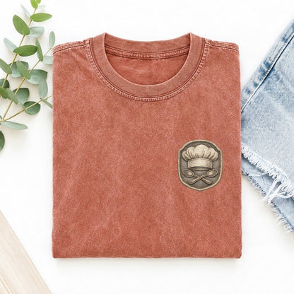 Chef Hat and Crossed Spoons Left Chest Vintage T-shirt – Terracotta