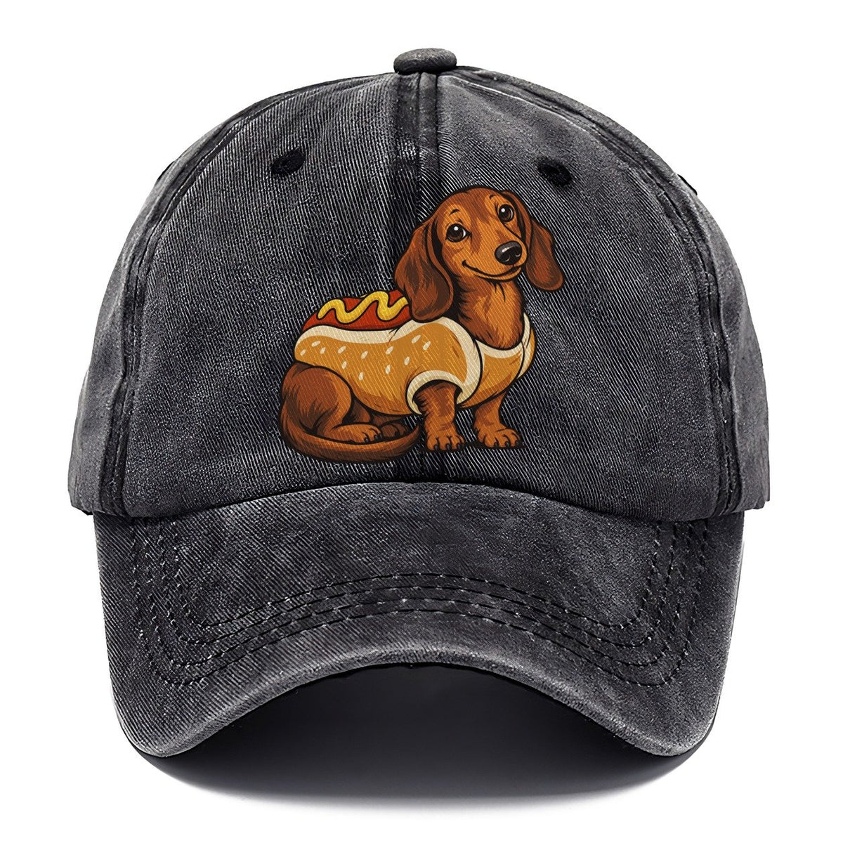 One Dachshund In Halloween Costume Hot Dog Bun Costume With Mustard Squiggle Halloween Dog Parade Classic Cap – Graphite
