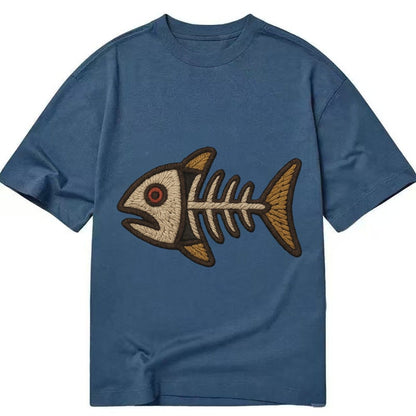 Fish Skeleton Fish Bones In Artistic Pattern Classic T-shirt – Twilight Navy