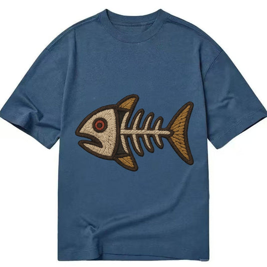 Fish Skeleton Fish Bones In Artistic Pattern Classic T-shirt – Twilight Navy