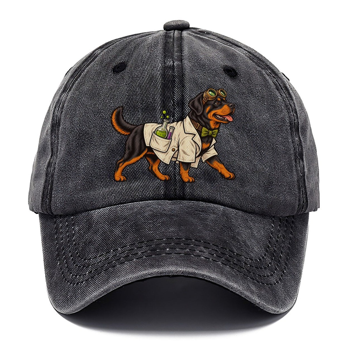 One Rottweiler In Halloween Costume Mad Scientist Costume With A Tiny Lab Coat And Goggles Halloween Dog Parade Classic Cap – Graphite