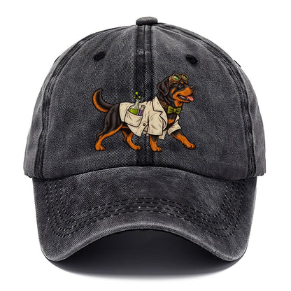 One Rottweiler In Halloween Costume Mad Scientist Costume With A Tiny Lab Coat And Goggles Halloween Dog Parade Classic Cap – Graphite