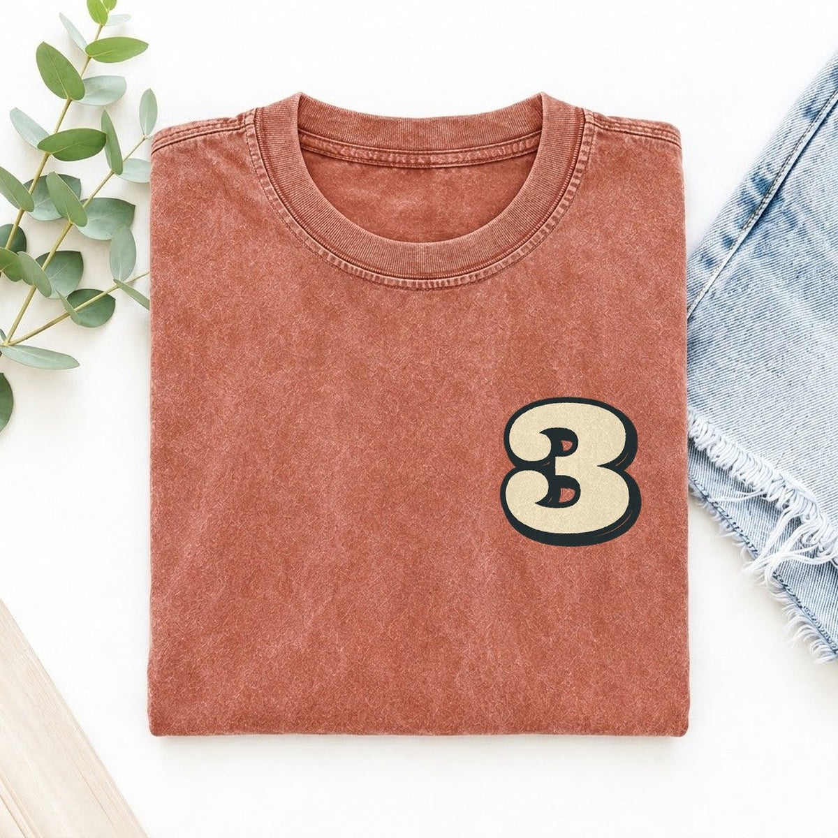 Number 3 Left Chest Vintage T-shirt – Terracotta