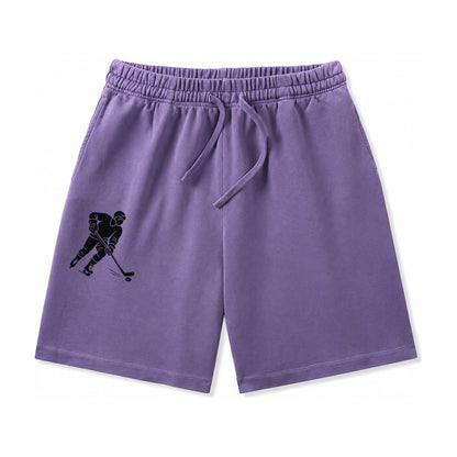 Ice Hockey Player Shooting Puck Washed Shorts – Purple