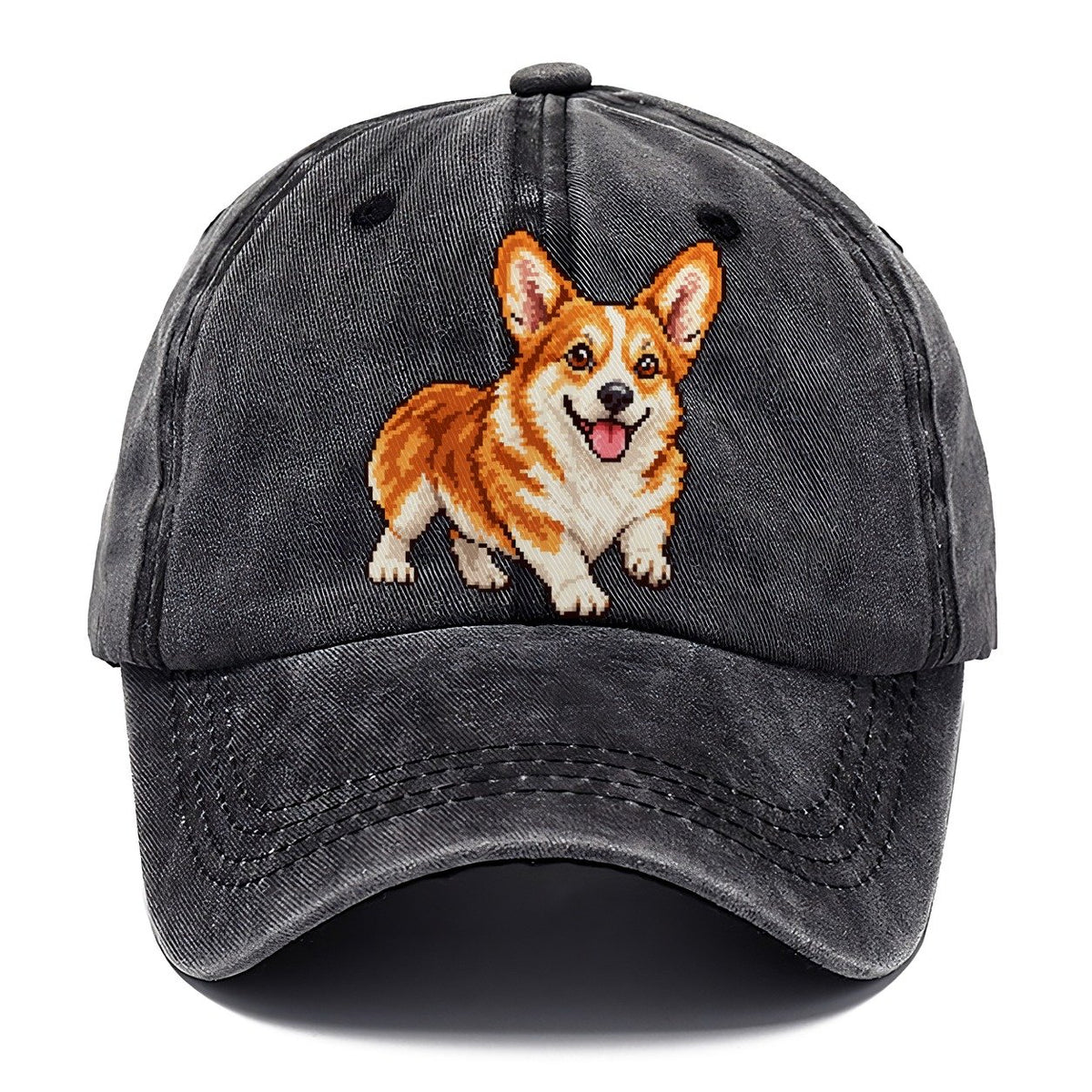 Pixel Art Smiling Corgi Classic Cap – Graphite