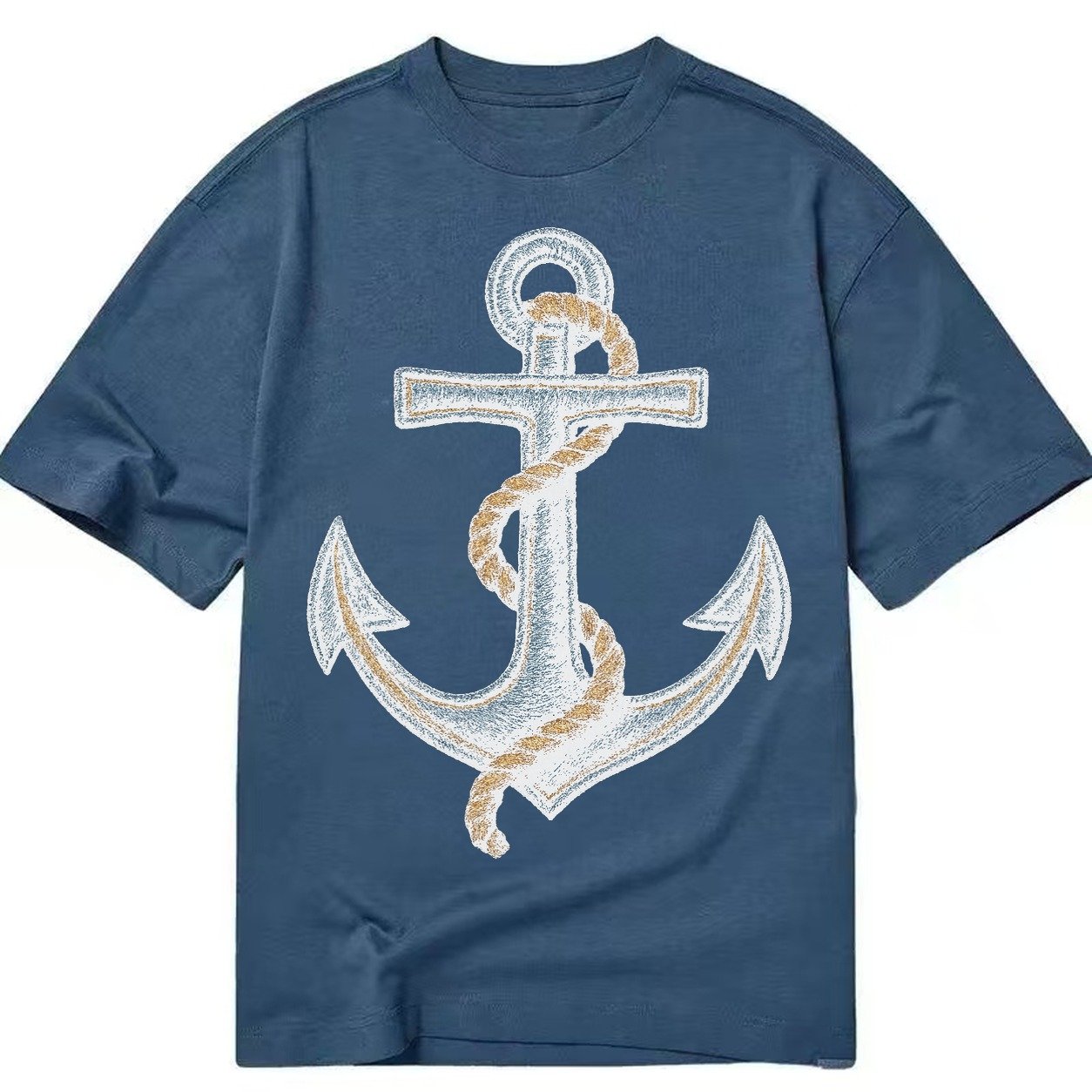 Anchor And Rope Nautical Illustration Classic T-shirt – Twilight Navy