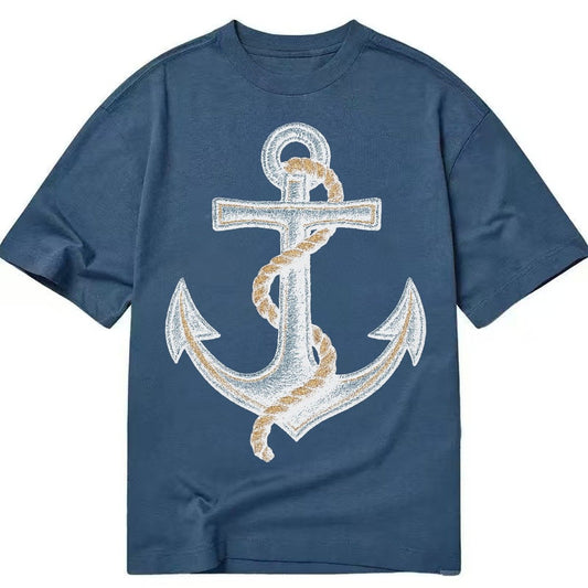 Anchor And Rope Nautical Illustration Classic T-shirt – Twilight Navy
