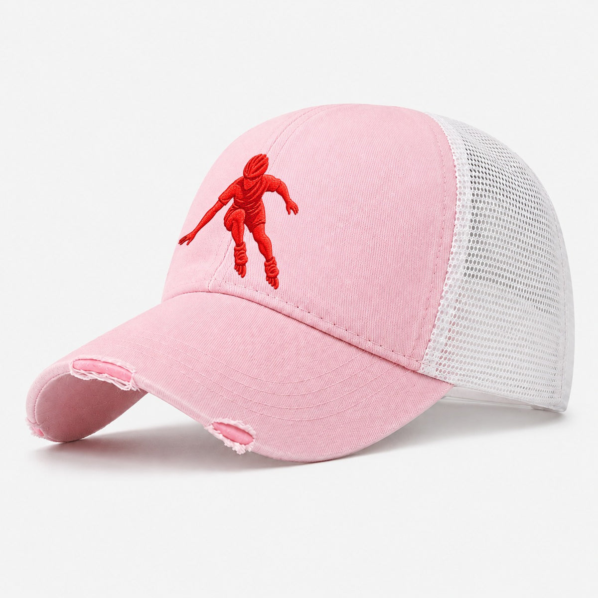 Inline Skater Deep Crossover Micro Motion Mark Washed Trucker Hat – Light Pink