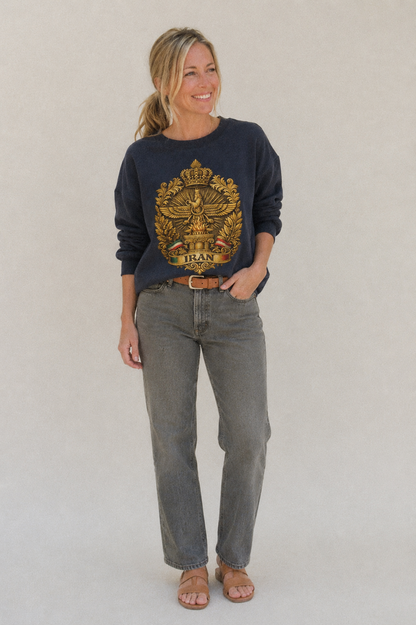 Iran Fire Temple Emblem Fleece Sweatshirt – studio model photo