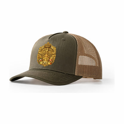Iran Fire Temple Emblem Trucker Hat – Olive-Khaki