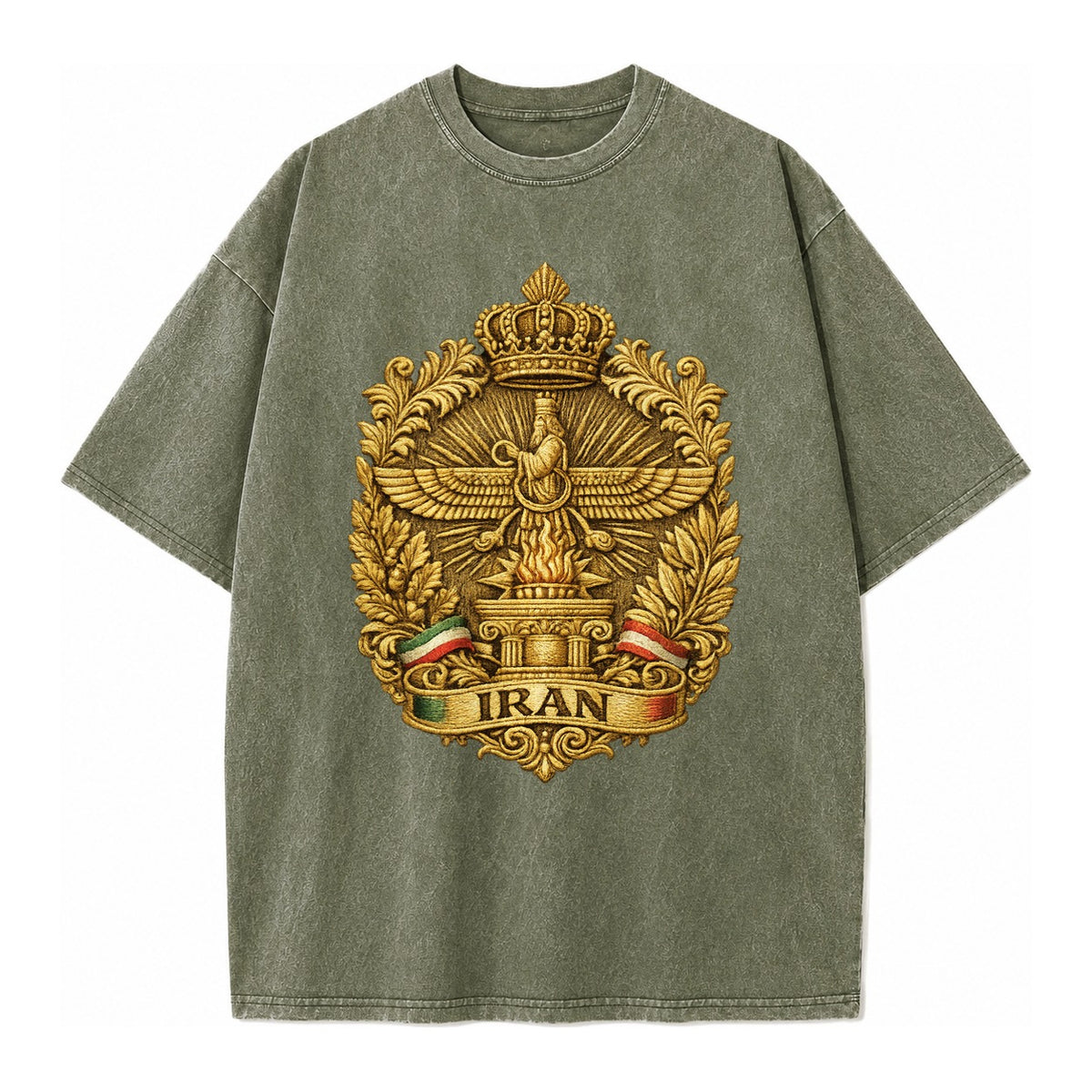 Iran Fire Temple Emblem - Vintage T-shirt – Army Green
