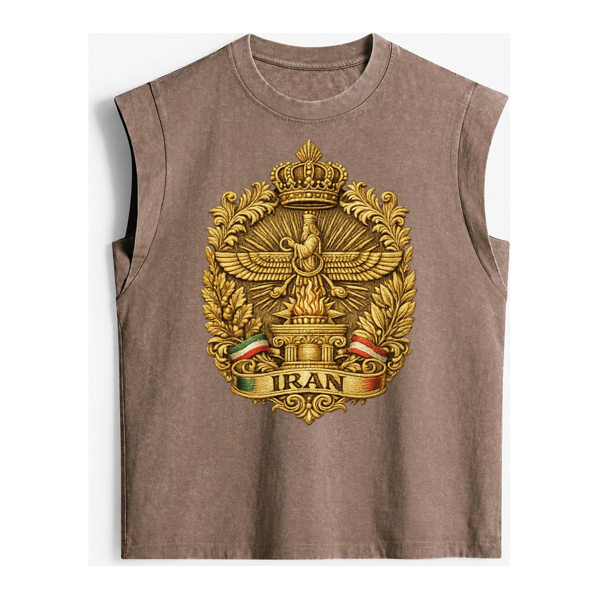 Iran Fire Temple Emblem - Vintage Washed Tank – Brown