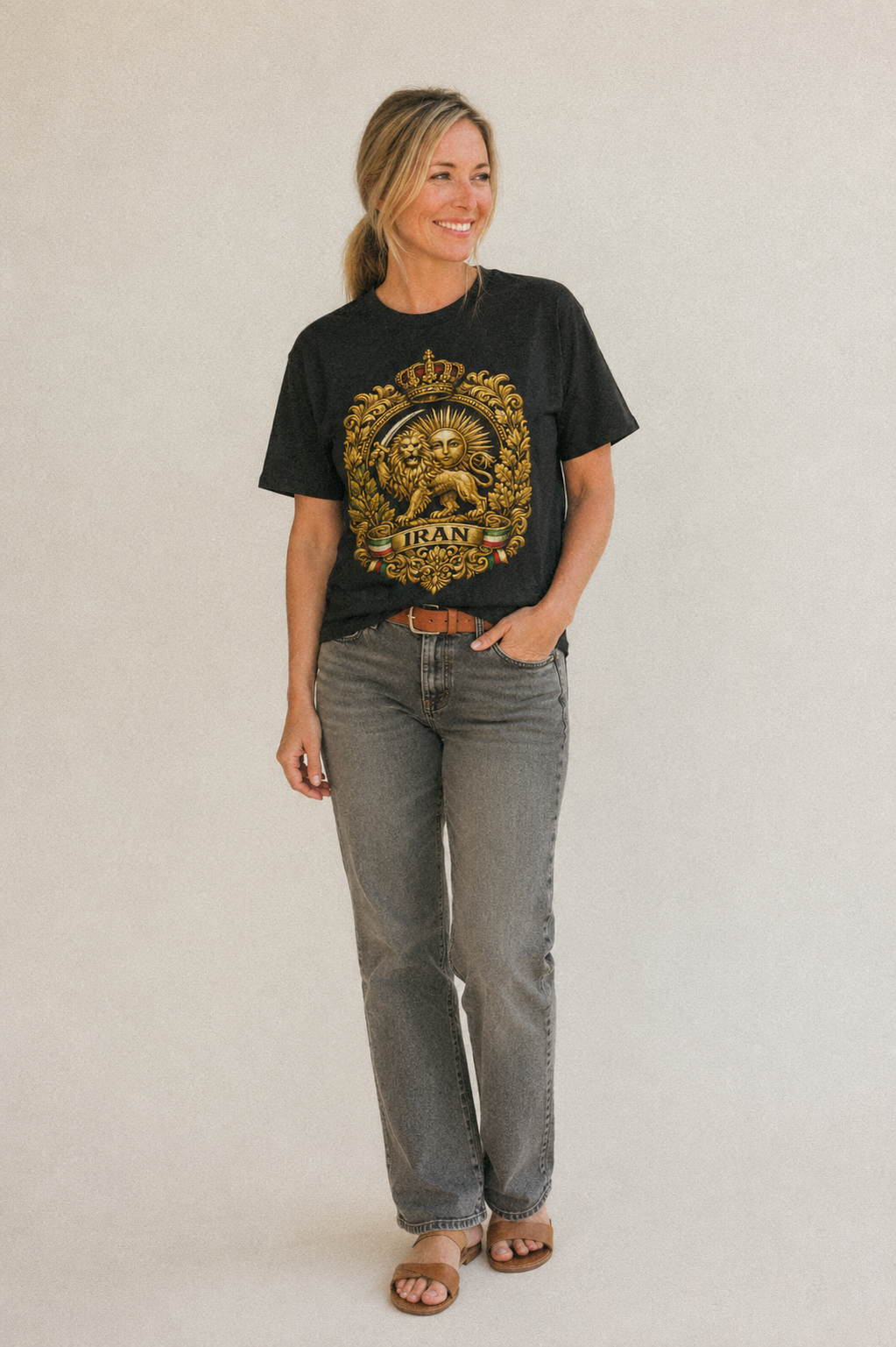 Iran Lion Sun Badge - Classic T-shirt – studio model photo