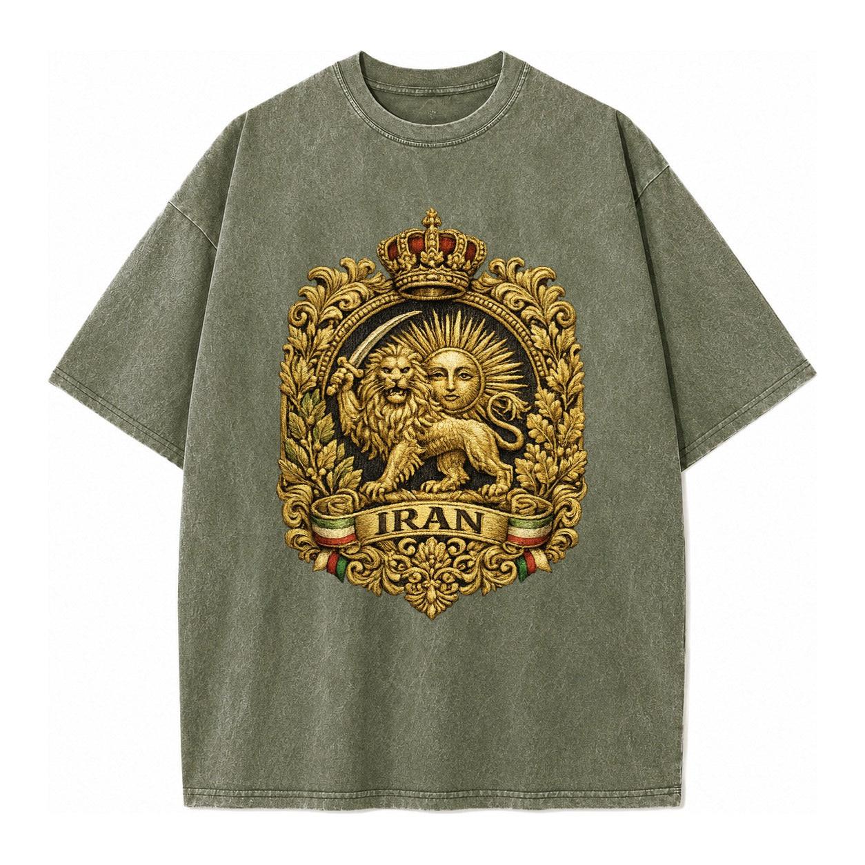Iran Lion Sun Badge - Vintage T-shirt – Army Green
