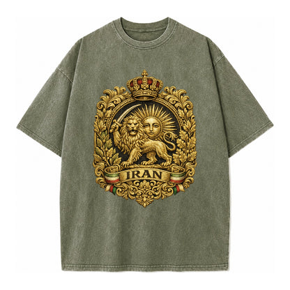 Iran Lion Sun Badge - Vintage T-shirt – Army Green