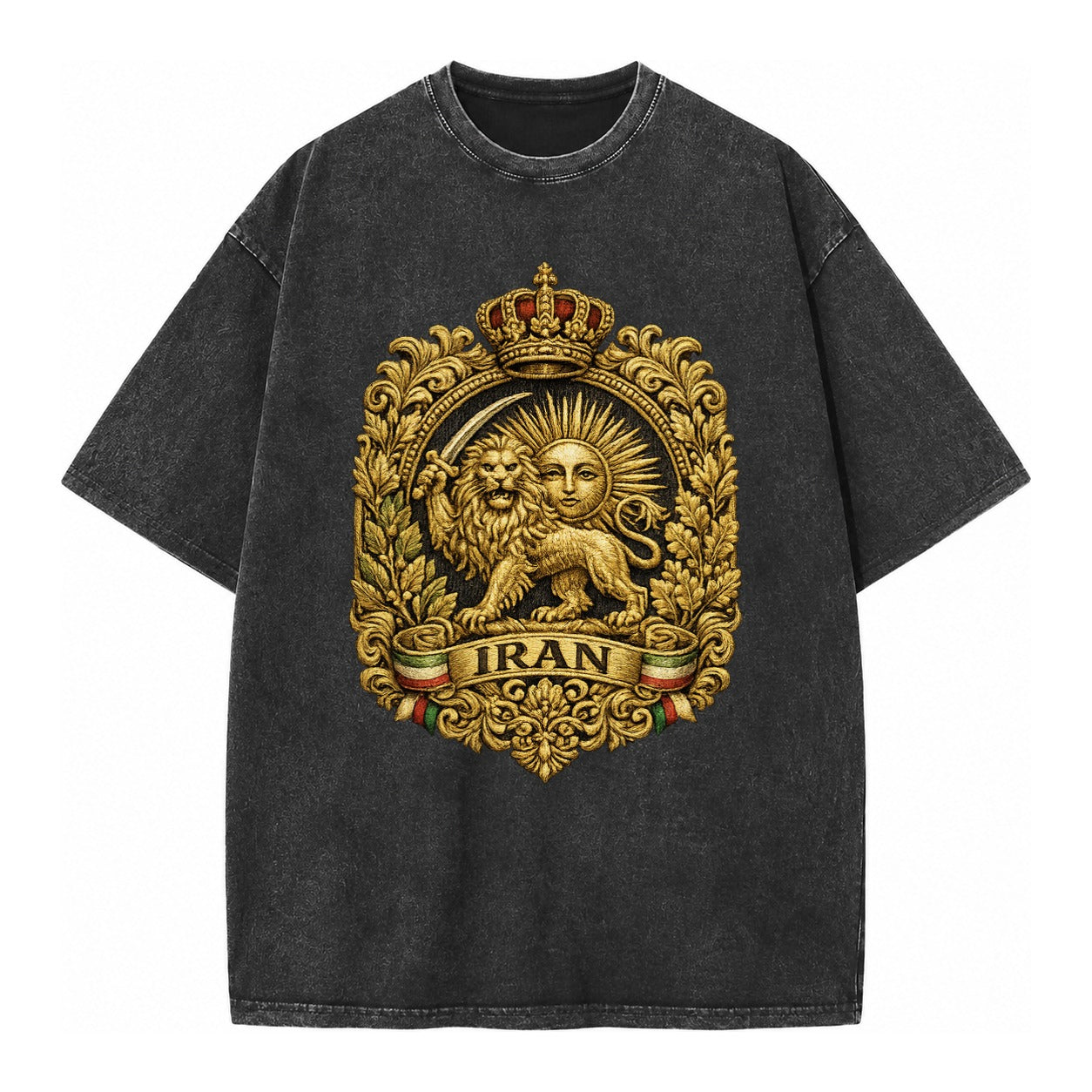 Iran Lion Sun Badge - Vintage T-shirt – Black