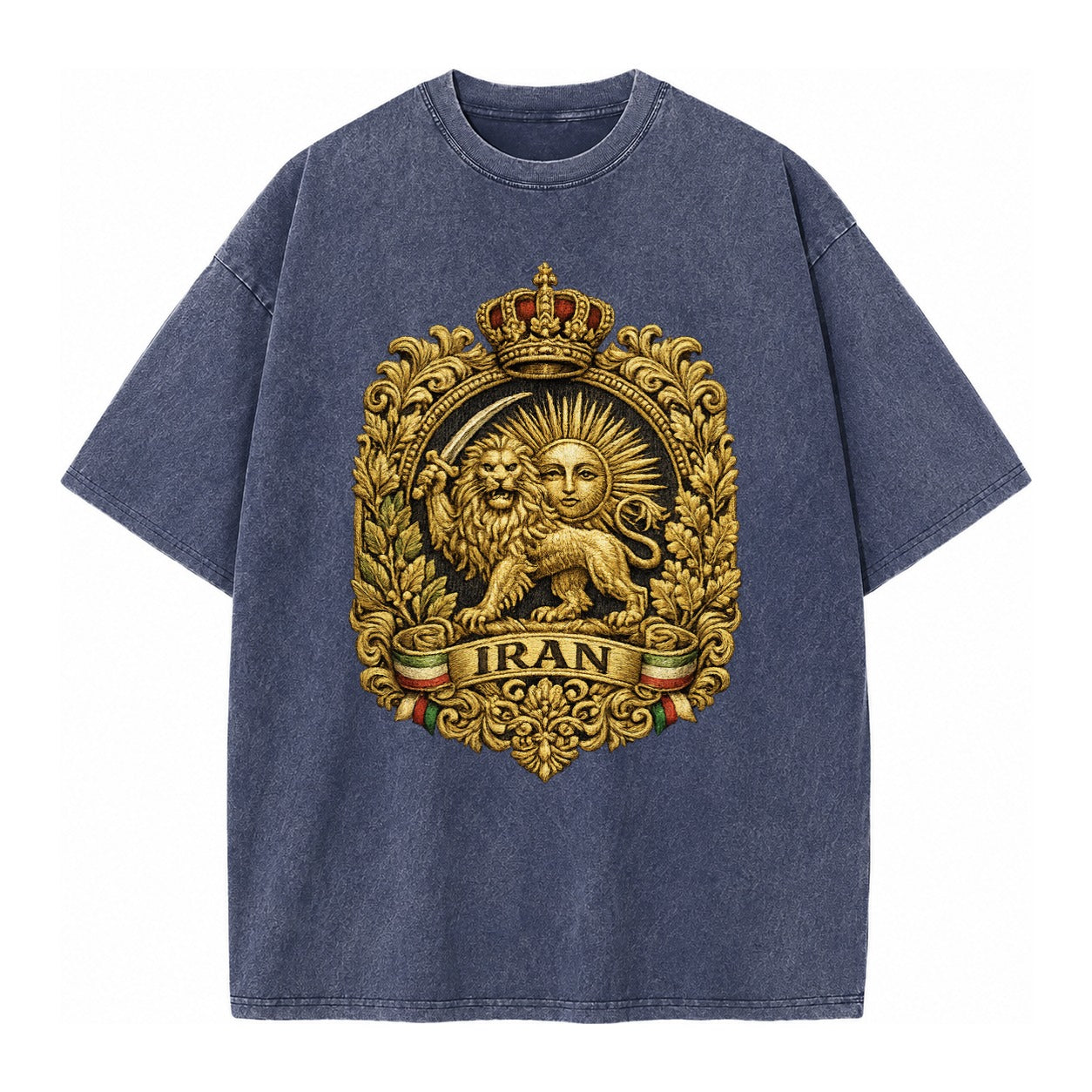 Iran Lion Sun Badge - Vintage T-shirt – Blue