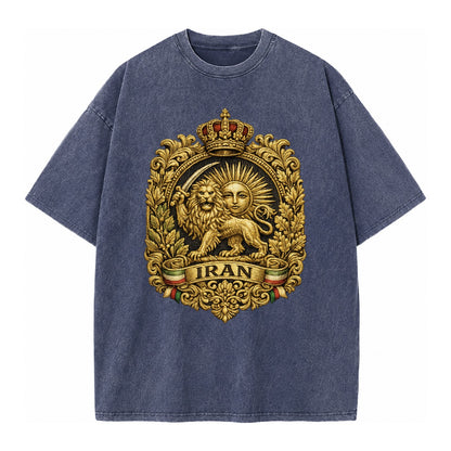 Iran Lion Sun Badge - Vintage T-shirt – Blue
