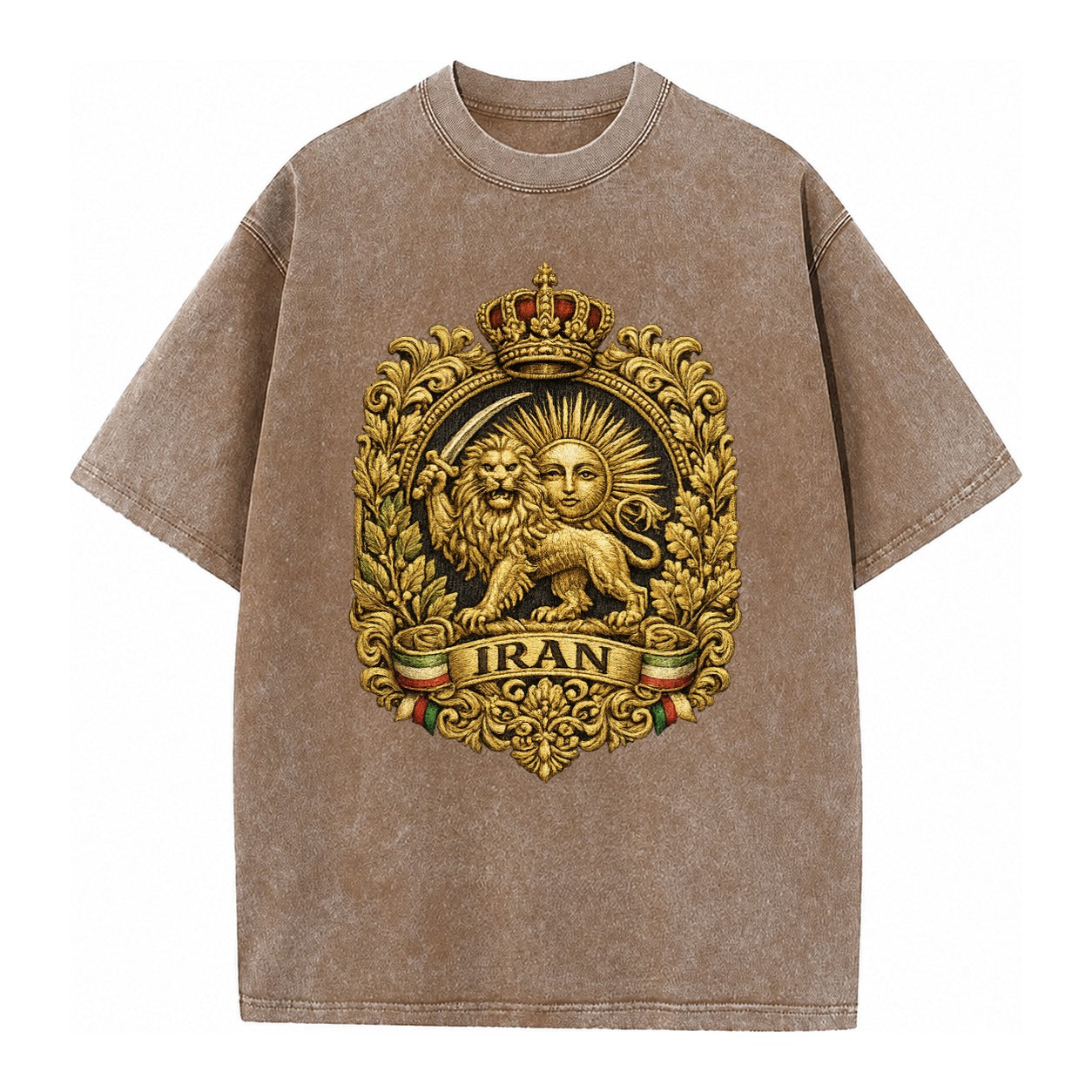 Iran Lion Sun Badge - Vintage T-shirt – Brown