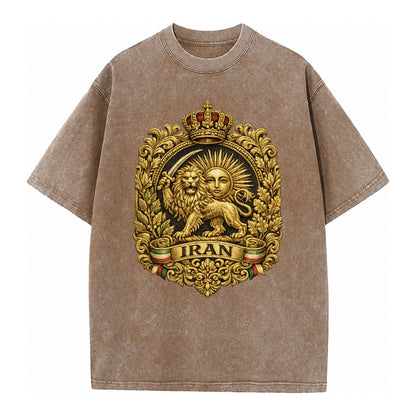 Iran Lion Sun Badge - Vintage T-shirt – Brown