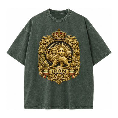 Iran Lion Sun Badge - Vintage T-shirt – Forest Mist(Green)