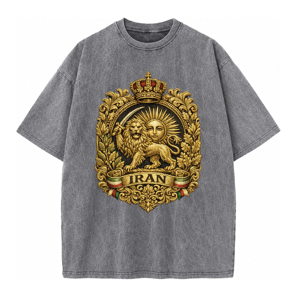 Iran Lion Sun Badge - Vintage T-shirt – Grey
