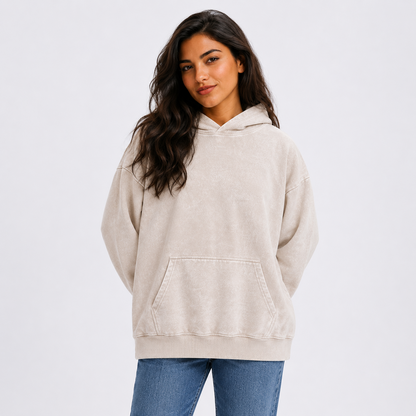 Iran Lion Sun Badge Vintage Washed Hoodie – off-white worn by a model