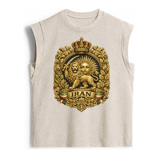 Iran Lion Sun Badge - Vintage Washed Tank – Beige