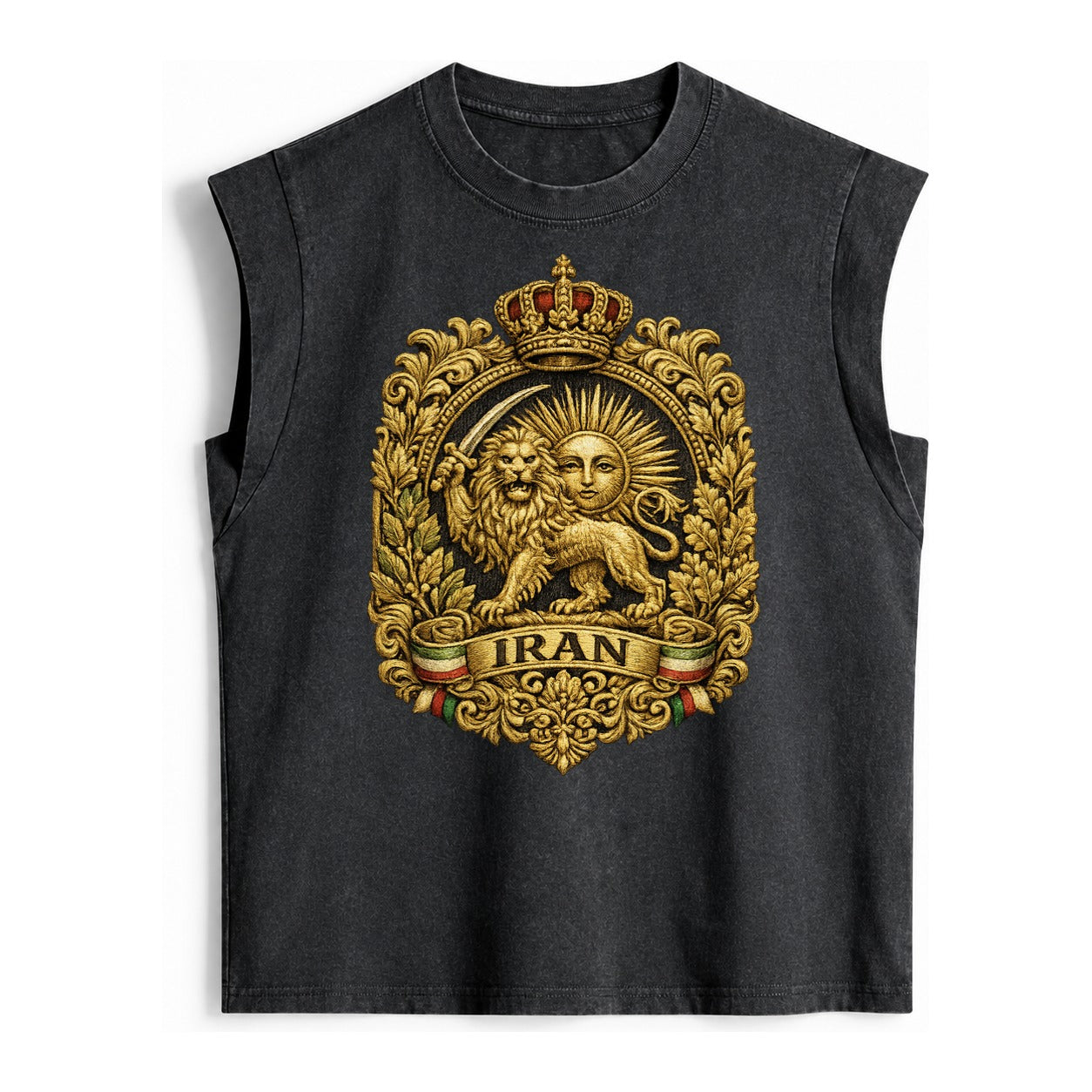 Iran Lion Sun Badge - Vintage Washed Tank – Black
