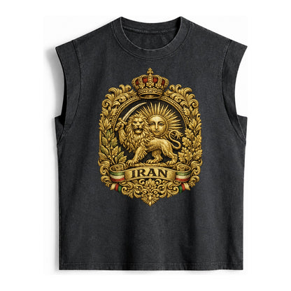 Iran Lion Sun Badge - Vintage Washed Tank – Black