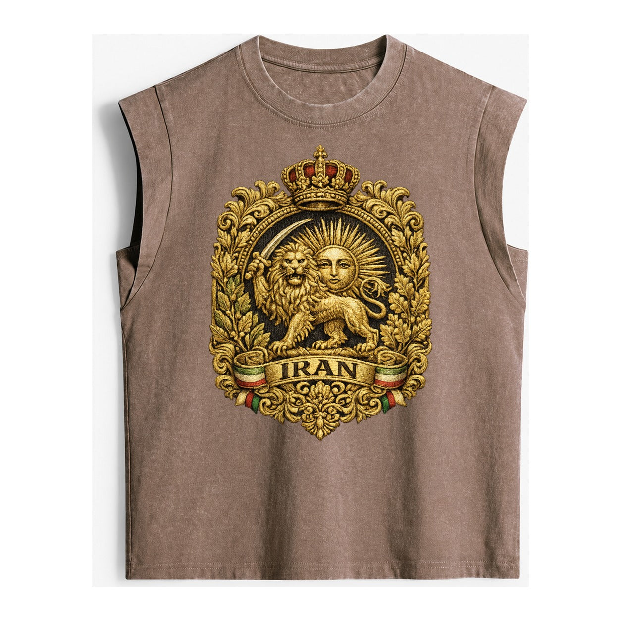 Iran Lion Sun Badge - Vintage Washed Tank – Brown