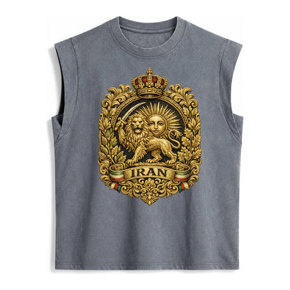 Iran Lion Sun Badge - Vintage Washed Tank – Grey