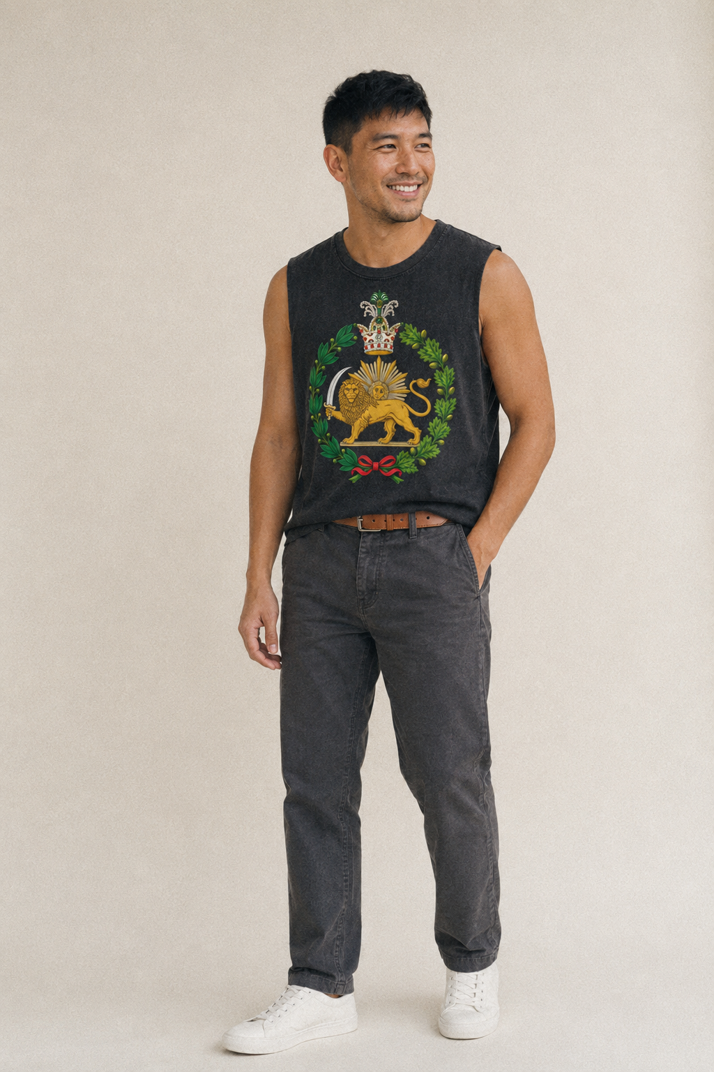 Iran Lion - Vintage Washed Tank – studio model photo