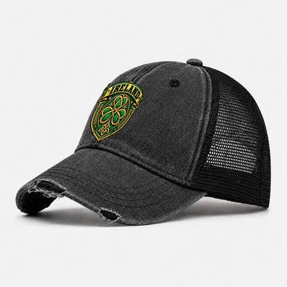 Ireland Retro Badge Country Logos Washed Trucker Hat – Black