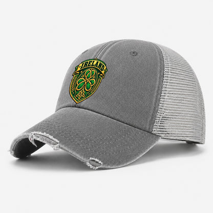Ireland Retro Badge Country Logos Washed Trucker Hat – Grey