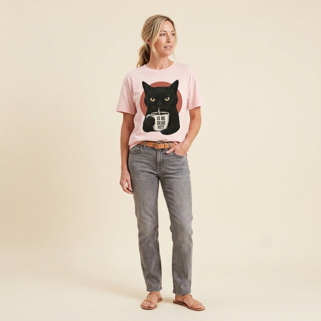 Is He Dead Yet Cat Classic T-shirt – studio model photo